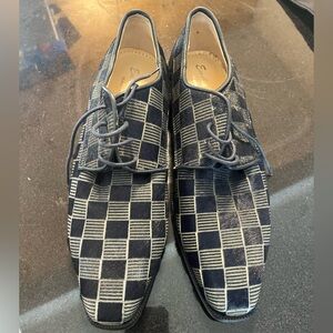 Emilio Franco New Pony Skin shoes blue with a blue stripe checkered pattern Sz:9